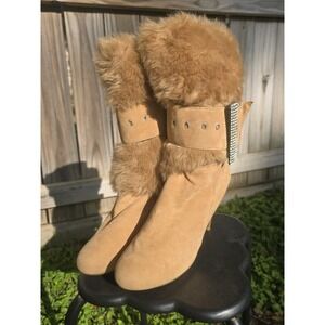 Women's brown suede with faux fur calf high heel boots size 10 gently used